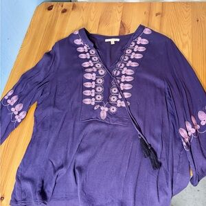 Skies Are Blue Purple Tunic with Pink Embroidery